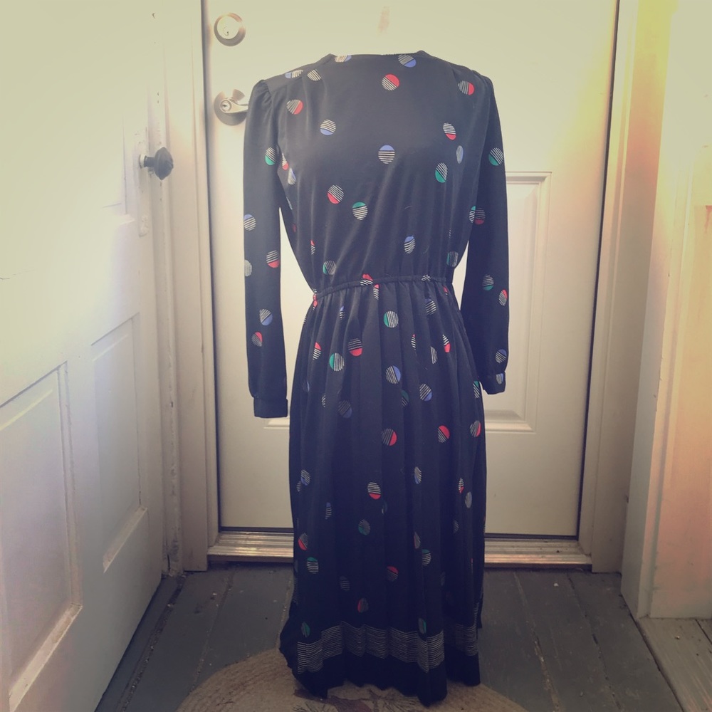 80’s vintage polka dot button back midi dress